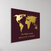 豪華なゴールドの世界地図のロケーションを自宅の緯度と経度で飾る 箔ポスター (レイダウン)