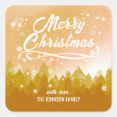 豪華なゴールドの平和的な雪の森のクリスマス スクエアシール (正面)