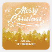 豪華なゴールドの平和的な雪の森の楽しいクリスマス スクエアシール (正面)