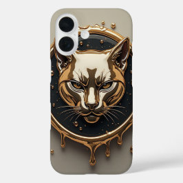 豪華なゴールドの猫の肖像画🐈 iPhone 16ケース