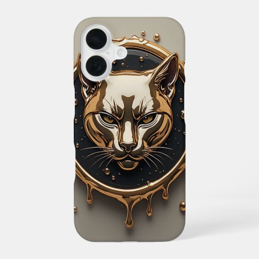 豪華なゴールドの猫の肖像画🐈 iPhone 16ケース (裏面)