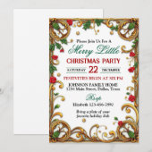 豪華なゴールドの縁取りが付いたクリスマスパーティー 招待状 (正面/裏面)
