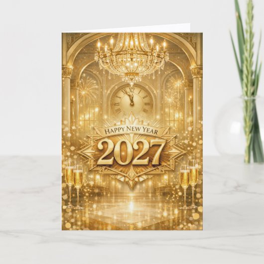 豪華なゴールドの舞踏会で新年を祝う 2027年 シーズンカード (正面)