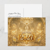 豪華なゴールドの舞踏会場で新年を祝う 2027年 シーズンポストカード (正面/裏面)