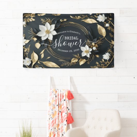 豪華なゴールドの花のリース ウェディングシャワーのお出迎えサイン 横断幕 (インサイチュ)