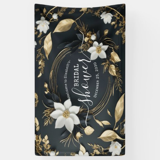 豪華なゴールドの花のリース ウェディングシャワーのお出迎えサイン 横断幕 (縦)