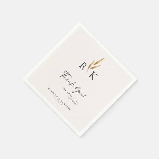 豪華なゴールドの花モノグラムの結婚式のお礼 スタンダードカクテルナプキン (角)