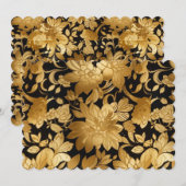 豪華なゴールドの花柄プリント（黒背景） 招待状 (正面/裏面)