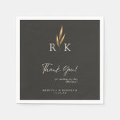 豪華なゴールドの花柄モノグラムの結婚式のお礼 スタンダードカクテルナプキン (正面)