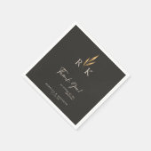 豪華なゴールドの花柄モノグラムの結婚式のお礼 スタンダードカクテルナプキン (角)