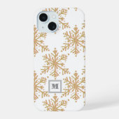 豪華なゴールドの雪の結晶モノグラム iPhone 15ケース (裏面)