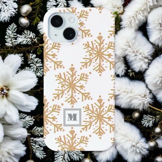豪華なゴールドの雪の結晶モノグラム iPhone 15ケース