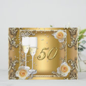 豪華なゴールドの50周年結婚記念日パーティー 招待状 (スタンド正面)