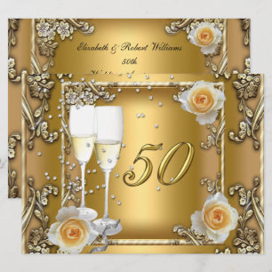 豪華なゴールドの50周年結婚記念日パーティー 招待状