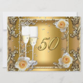 豪華なゴールドの50周年結婚記念日パーティー 招待状 (正面)