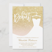 豪華なゴールドグリッターエレガントなデビュー18歳 招待状 (正面)