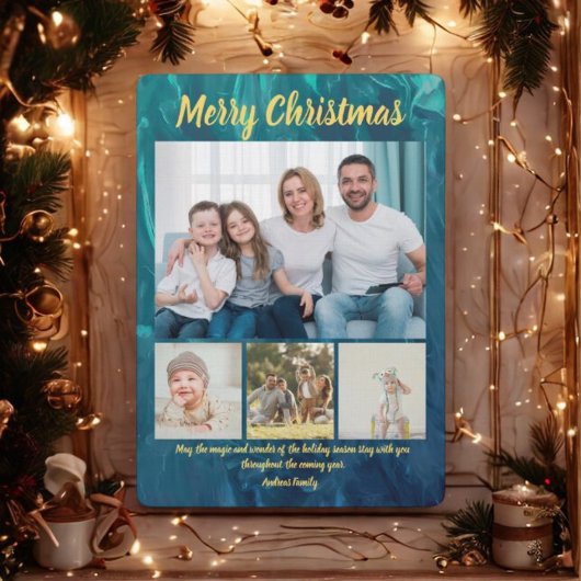 豪華なゴールドコーラルクリスマス４点セット 招待状