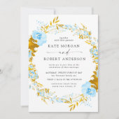 豪華なゴールドターコイズの花柄の結婚式招待状 (正面)