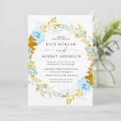 豪華なゴールドターコイズの花柄の結婚式招待状 (スタンド正面)