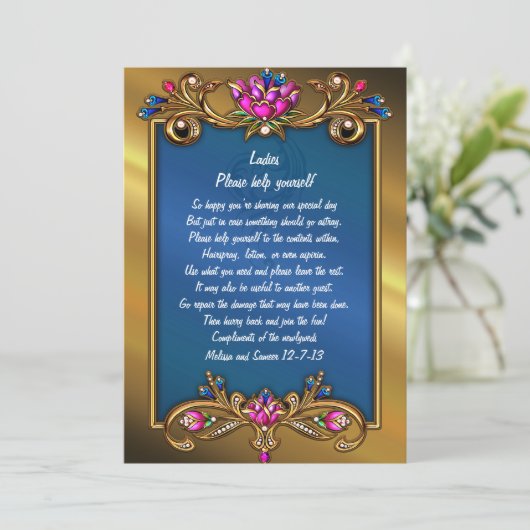 豪華なゴールドトーンの花模様フレーム ウェディングバスケットサイン 招待状 (スタンド正面)