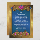 豪華なゴールドトーンの花模様フレーム ウェディングバスケットサイン 招待状 (正面/裏面)