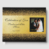 豪華なゴールドフォイル紙吹雪オンブラック ゲストブック (正面)