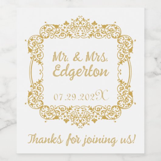 豪華なゴールドフレームの結婚式用パーソナライズギフト ワインラベル (シングルラベル)