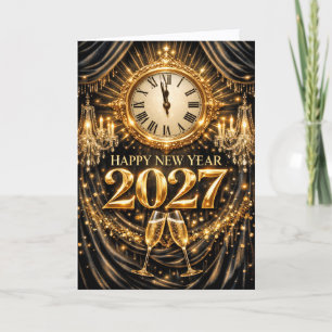 豪華なゴールドブラックのエレガントな新年2027 シーズンカード