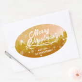 豪華なゴールド ピースフル スノー フォレスト メリー クリスマス 楕円形シール (封筒)