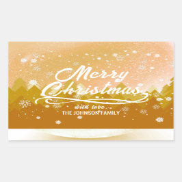 豪華なゴールド ピースフル スノー フォレスト メリー クリスマス 長方形シール