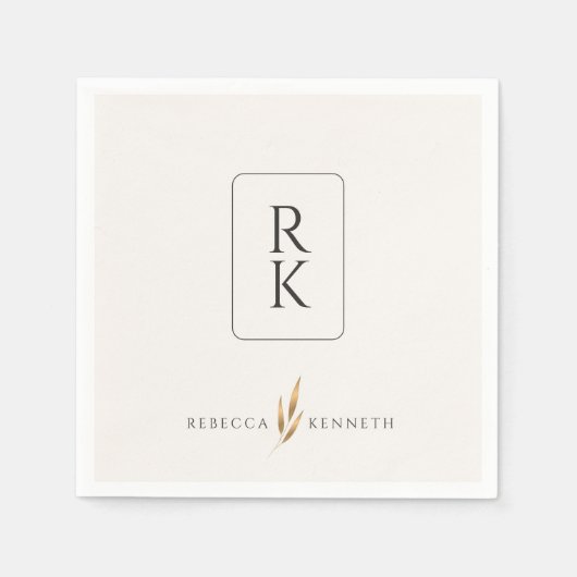 豪華なゴールド フラワー ミニマル オーダーメイド モノグラム スタンダードカクテルナプキン (正面)