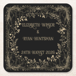 豪華なゴールド＆ブラックセピアの花柄仕上げ スクエアペーパーコースター