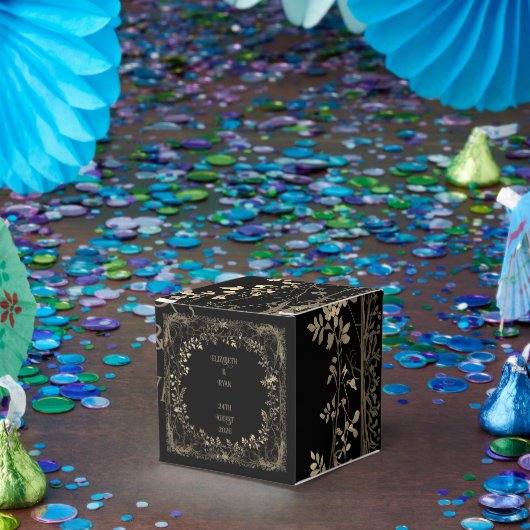 豪華なゴールド＆ブラックセピアの花柄仕上げ フェイバーボックス (パーティー)