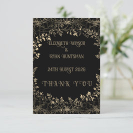豪華なゴールド＆ブラックセピア フローラルフィニッシュ サンキューカード