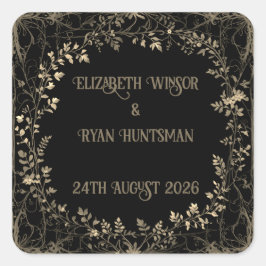 豪華なゴールド＆ブラックセピア フローラルフィニッシュ スクエアシール