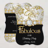 豪華なゴールド ブラック ダイヤモンド ホワイトの誕生日パーティー 招待状 (正面/裏面)