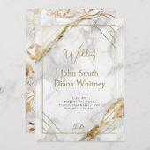 豪華なゴールド＆ホワイト大理石の結婚式招待状 招待状 (正面/裏面)