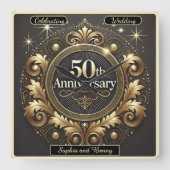 豪華なゴールド：50周年記念傑作 スクエア壁時計 (正面)