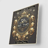 豪華なゴールド：50周年記念傑作 スクエア壁時計 (傾斜)
