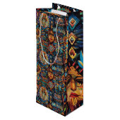 豪華なシアン"プレコロンビアタペストリー"ワインカーリ ワインギフトバッグ (裏面アングル)