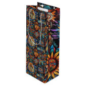 豪華なシアン"プレコロンビアタペストリー"ワインカーリ ワインギフトバッグ (正面アングル)