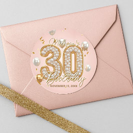 豪華なシックなバラピンク ゴールドパーリー 30歳の誕生日 ラウンドシール