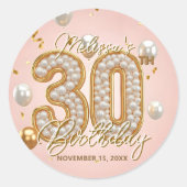 豪華なシックなバラピンク ゴールドパーリー 30歳の誕生日 ラウンドシール (正面)