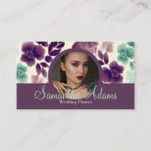 豪華なシックなブルゴーニュとブルーのフローラ写真 名刺 (正面)