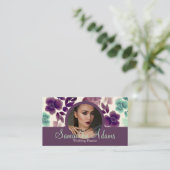 豪華なシックなブルゴーニュとブルーのフローラ写真 名刺 (スタンド正面)