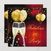 豪華なシャンパン誕生日パーティーレッドゴールド 招待状 (正面/裏面)