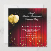 豪華なシャンパン誕生日パーティーレッドゴールド 招待状 (裏面)