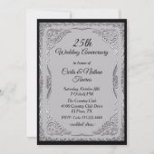 豪華なシルバーとグレーの結婚記念日 招待状 (正面)