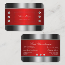 豪華なシルバーと赤とシュマーリーラインストーン 名刺