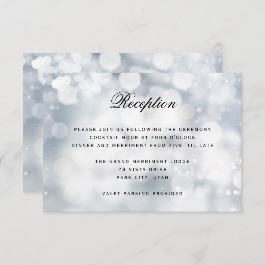 豪華なシルバーのグリッターが輝く結婚式の披露宴 エンクロージャーカード (正面/裏面)